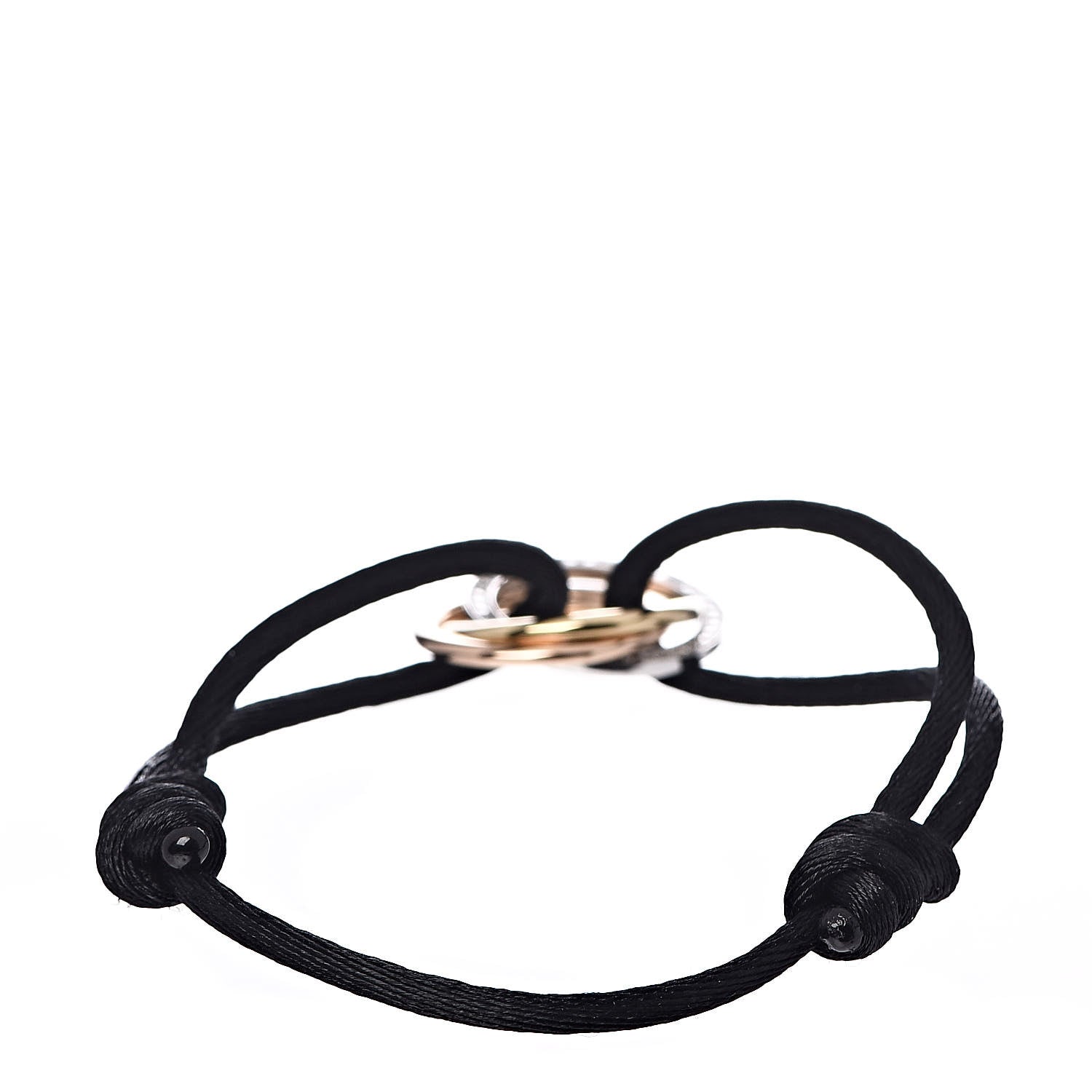 Cartier 18K White Yellow Pink Gold Diamond Trinity Cord Bracelet Black 3 of 4