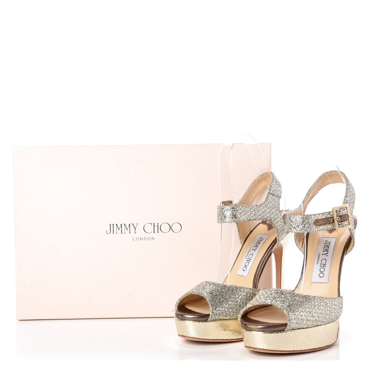 Glitter Fabric Linda Platform Sandals 36 Champagne