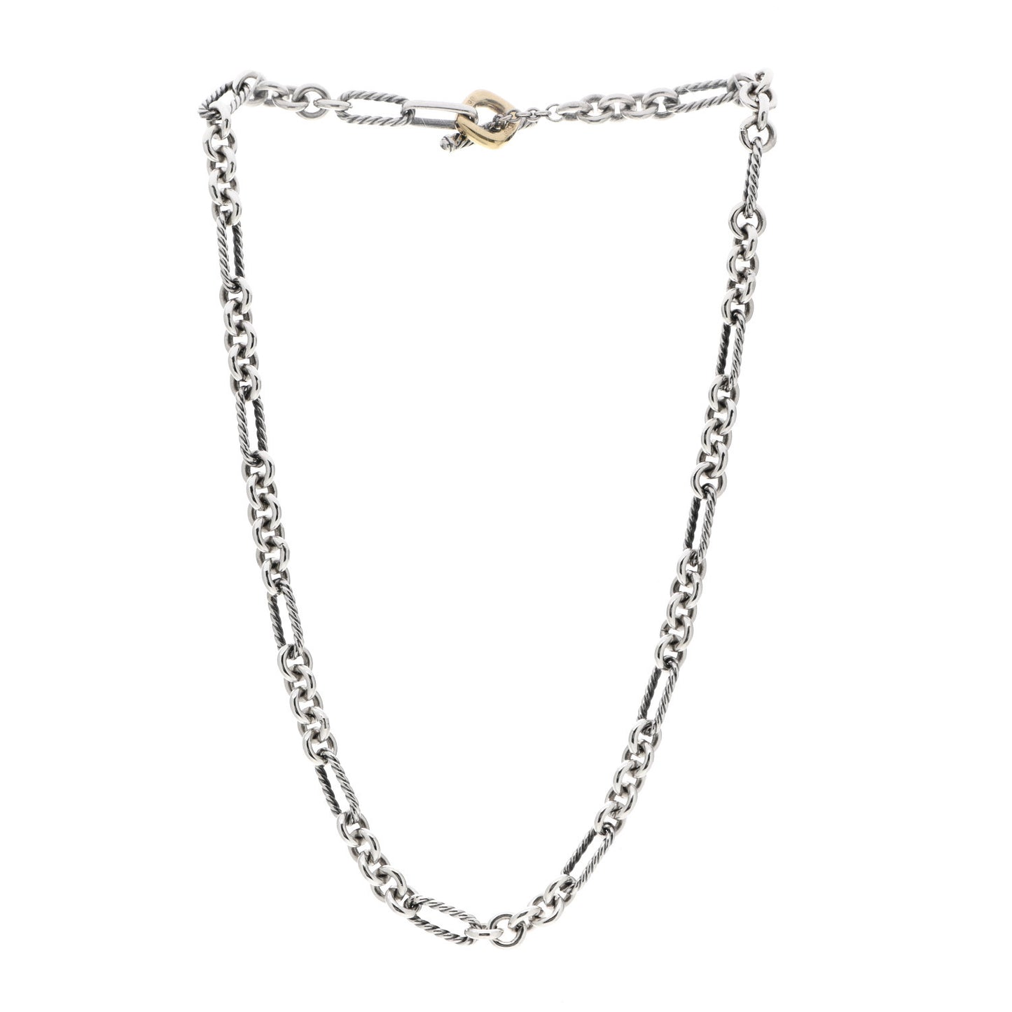 Sterling Silver 18K Yellow Gold Figaro Link Toggle Necklace