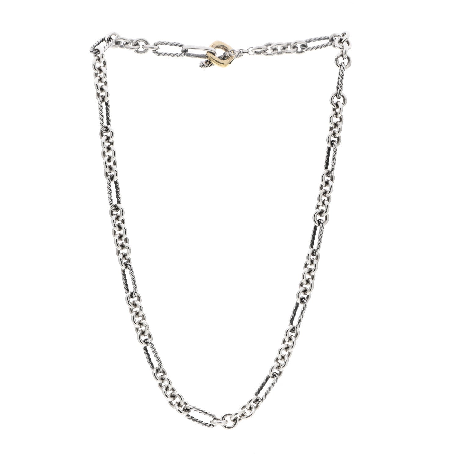 David Yurman Sterling Silver 18K Yellow Gold Figaro Link Toggle Necklace 3 of 4