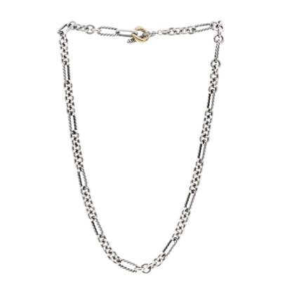 David Yurman Sterling Silver 18K Yellow Gold Figaro Link Toggle Necklace 3 of 4