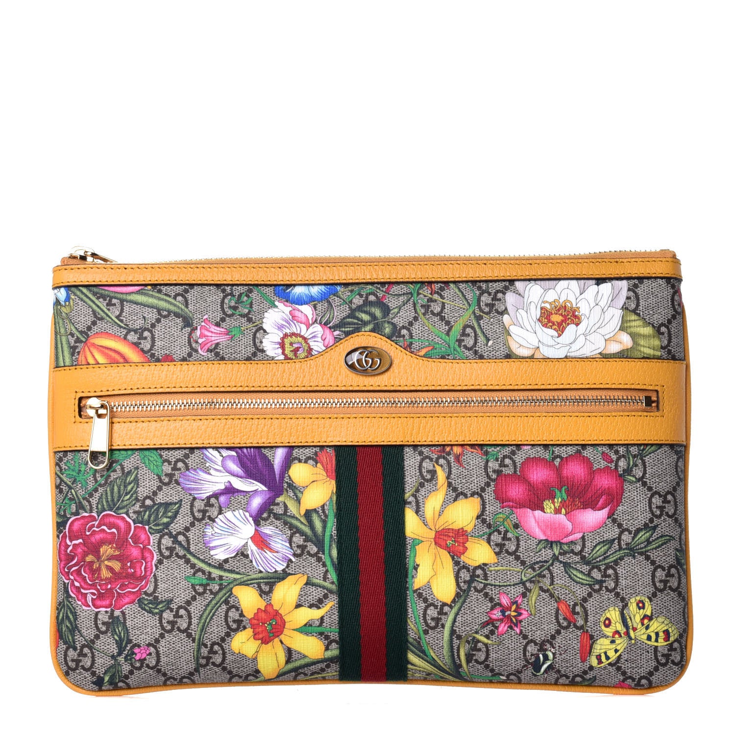 Gucci GG Supreme Monogram Flora Large Ophidia Pouch Clutch Beige Multicolor Crop 1 of 8