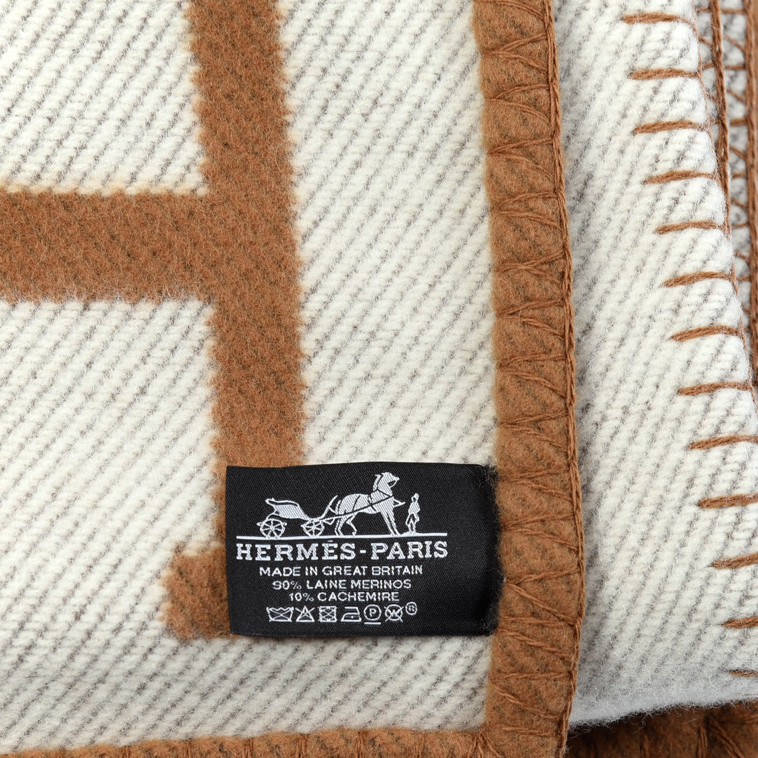 Hermes Wool Cashmere Avalon Blanket Ecru Camel 3 of 3