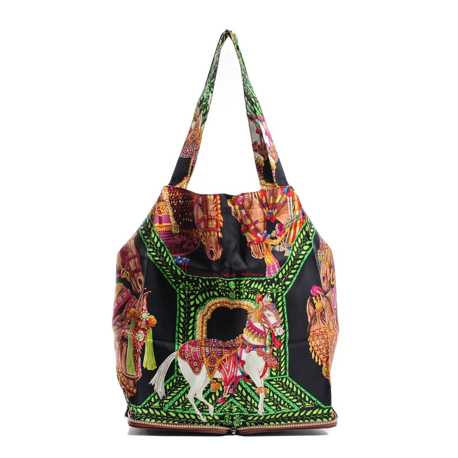 Hermes Silky Pop La Danse du Cheval Marwari Shopper Tote Noir Vert Vif Multicolor 1 of 9