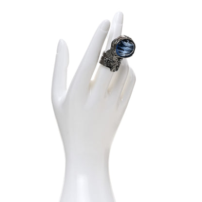 Saint Laurent Glass Cabochon Arty Ovale Ring 52 6 Silver Oceano 2 of 5