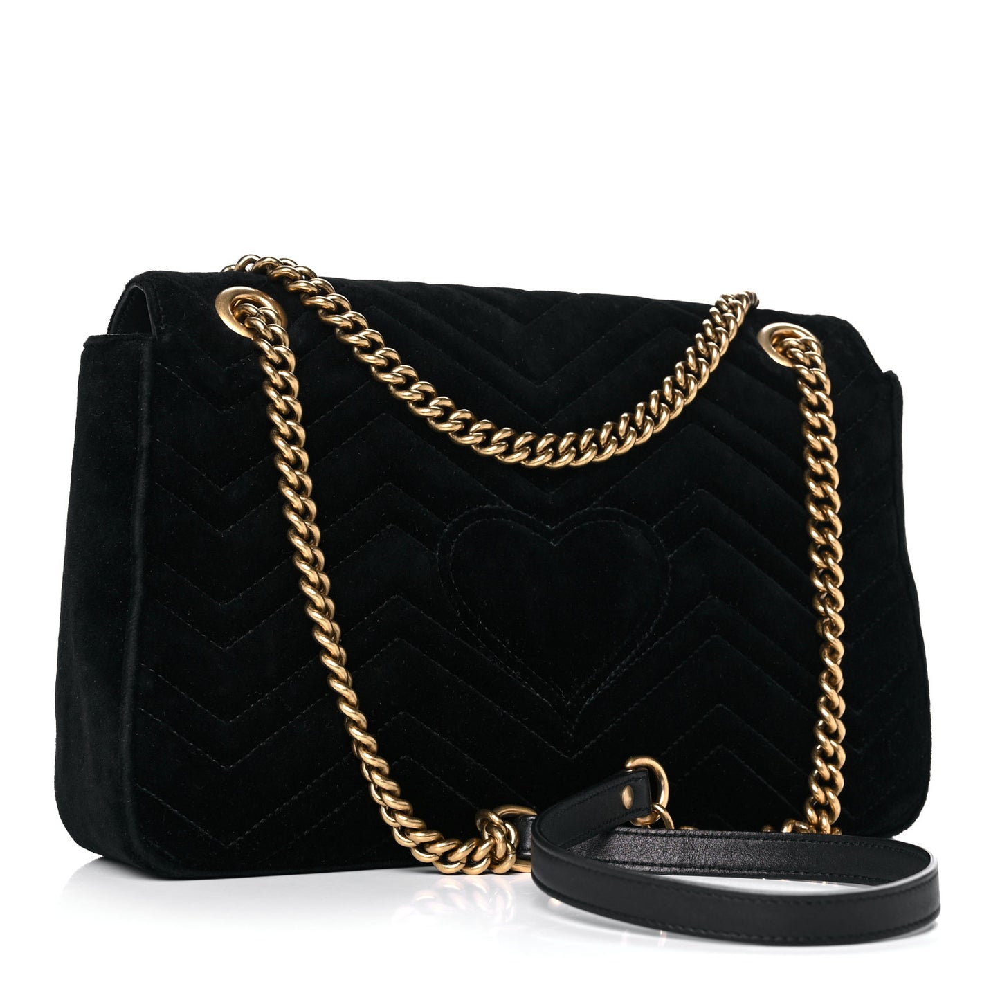 Velvet Matelasse Loved Embroidered Medium GG Marmont Shoulder Bag Black