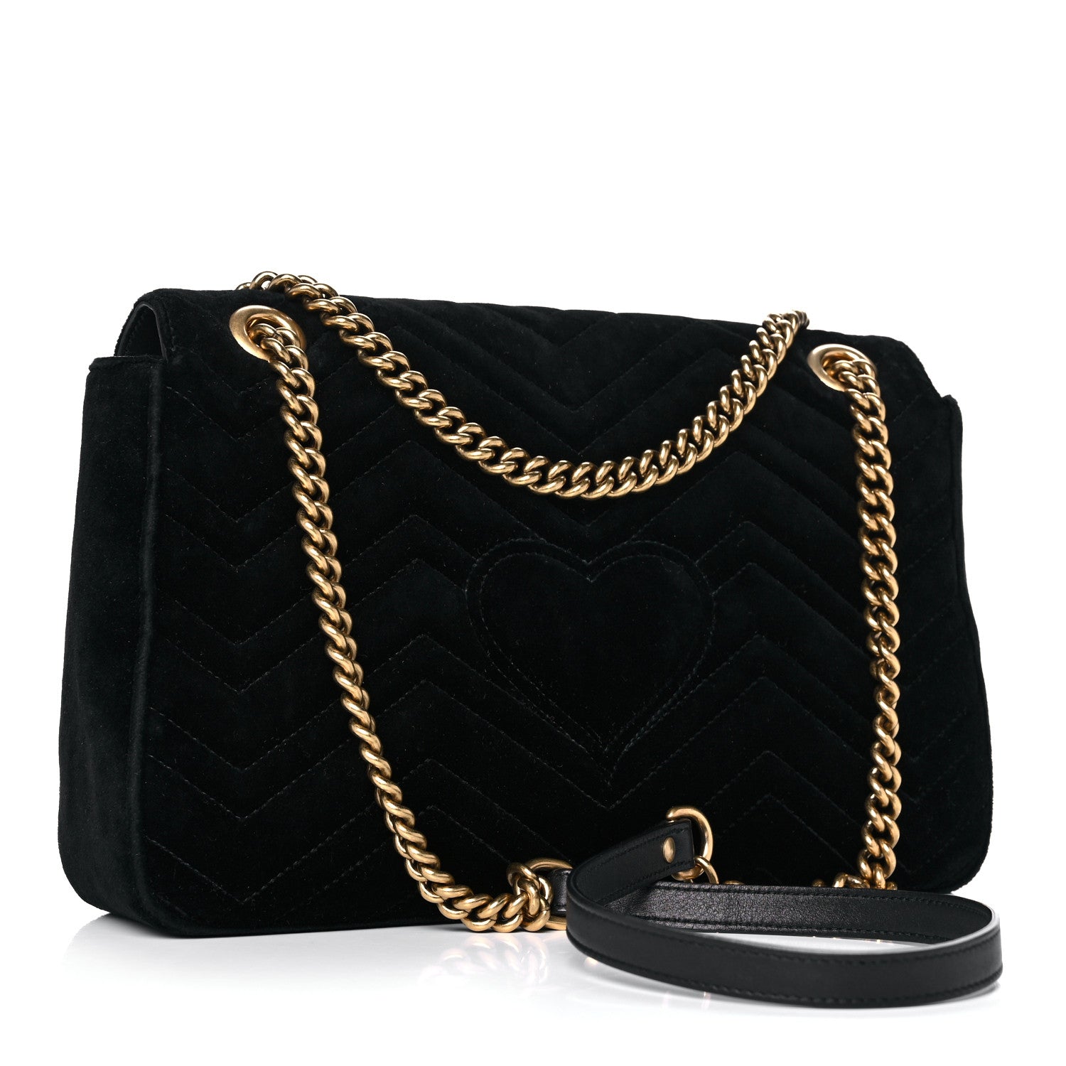 Gucci Velvet Matelasse Loved Embroidered Medium GG Marmont Shoulder Bag Black 3 of 17