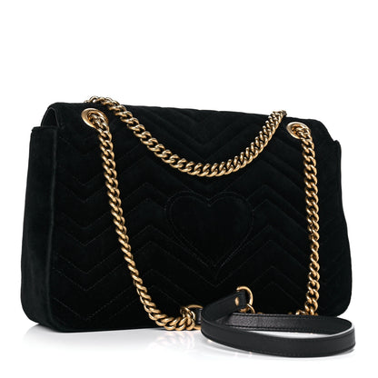 Gucci Velvet Matelasse Loved Embroidered Medium GG Marmont Shoulder Bag Black 3 of 17