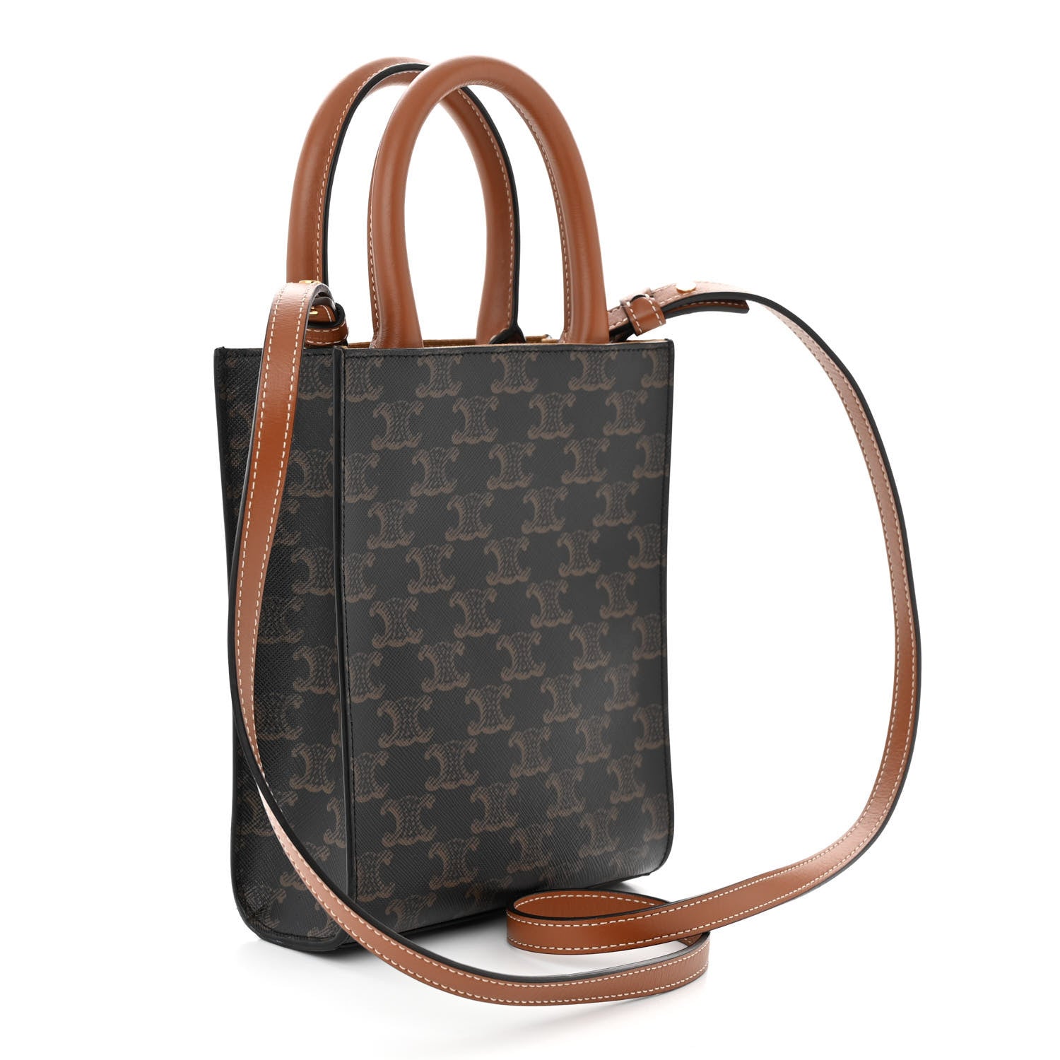 Celine Triomphe Canvas Calfskin Mini Vertical Cabas Tan 3 of 8