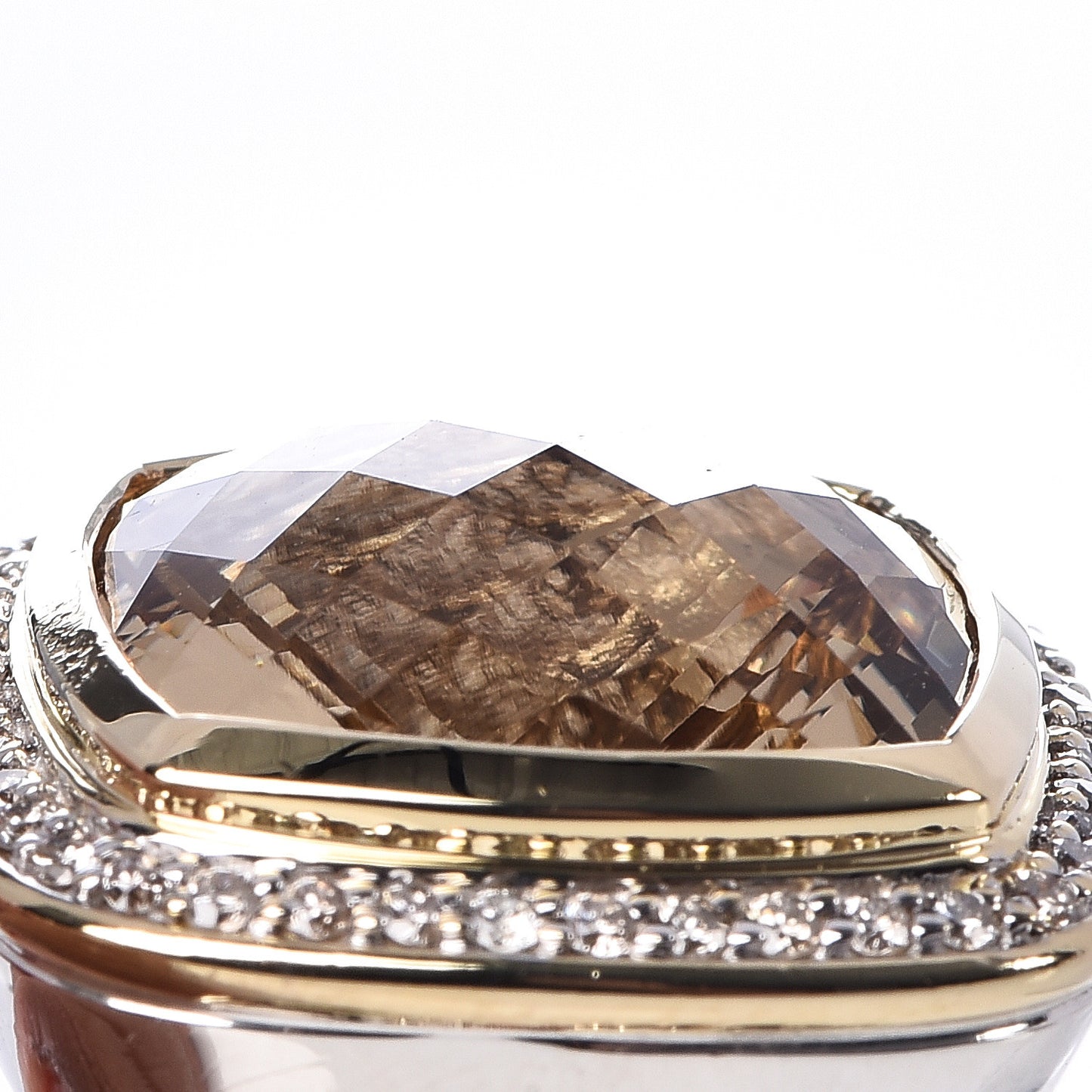 Sterling Silver 18K Yellow Gold Diamond Champagne Citrine 14mm Albion Ring 55 7.25