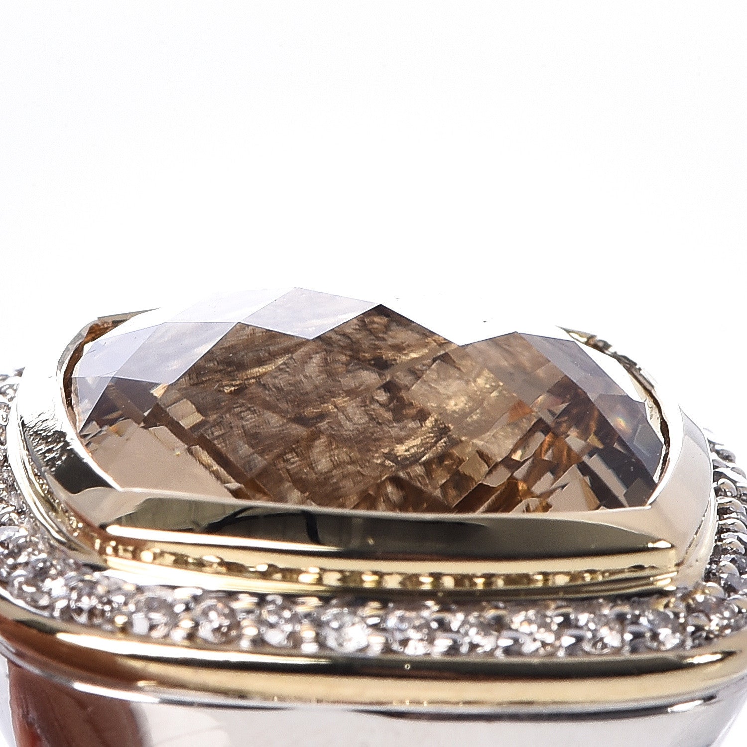 David Yurman Sterling Silver 18K Yellow Gold Diamond Champagne Citrine 14mm Albion Ring 55 7.25 6 of 7