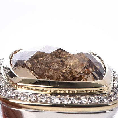 David Yurman Sterling Silver 18K Yellow Gold Diamond Champagne Citrine 14mm Albion Ring 55 7.25 6 of 7
