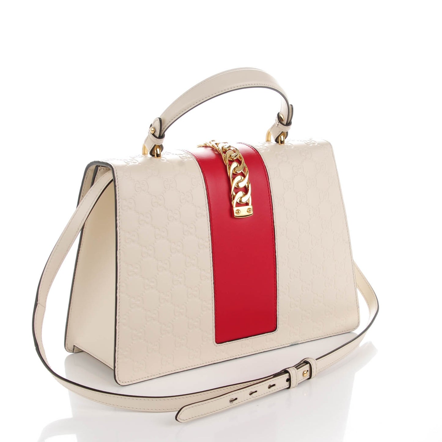 Guccissima Signature Medium Sylvie Top Handle Bag White Hibiscus