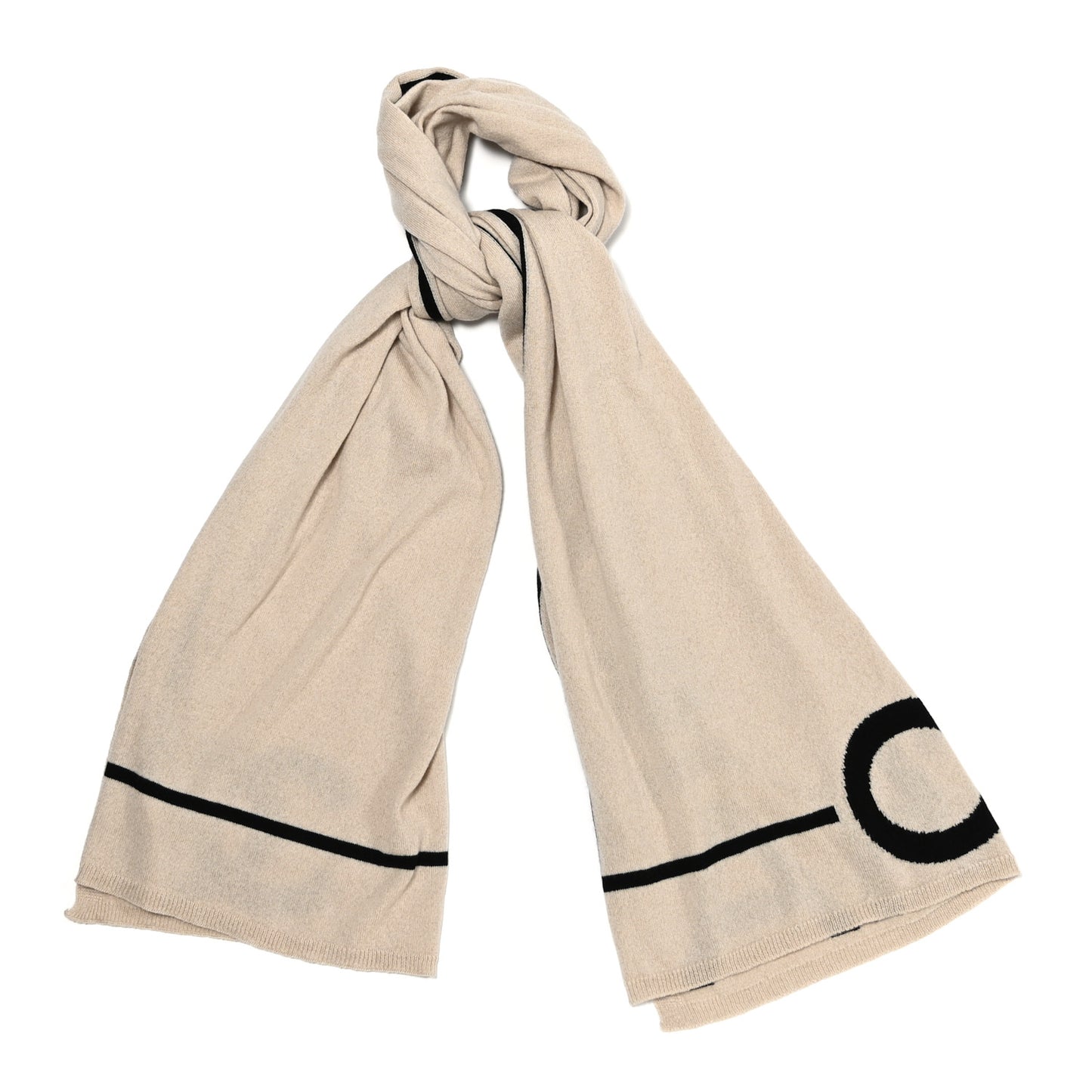 Cashmere Cotton CC Scarf Beige Black