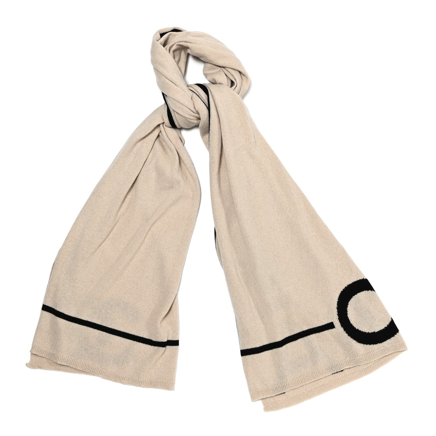 Chanel Cashmere Cotton CC Scarf Beige Black 1 of 3