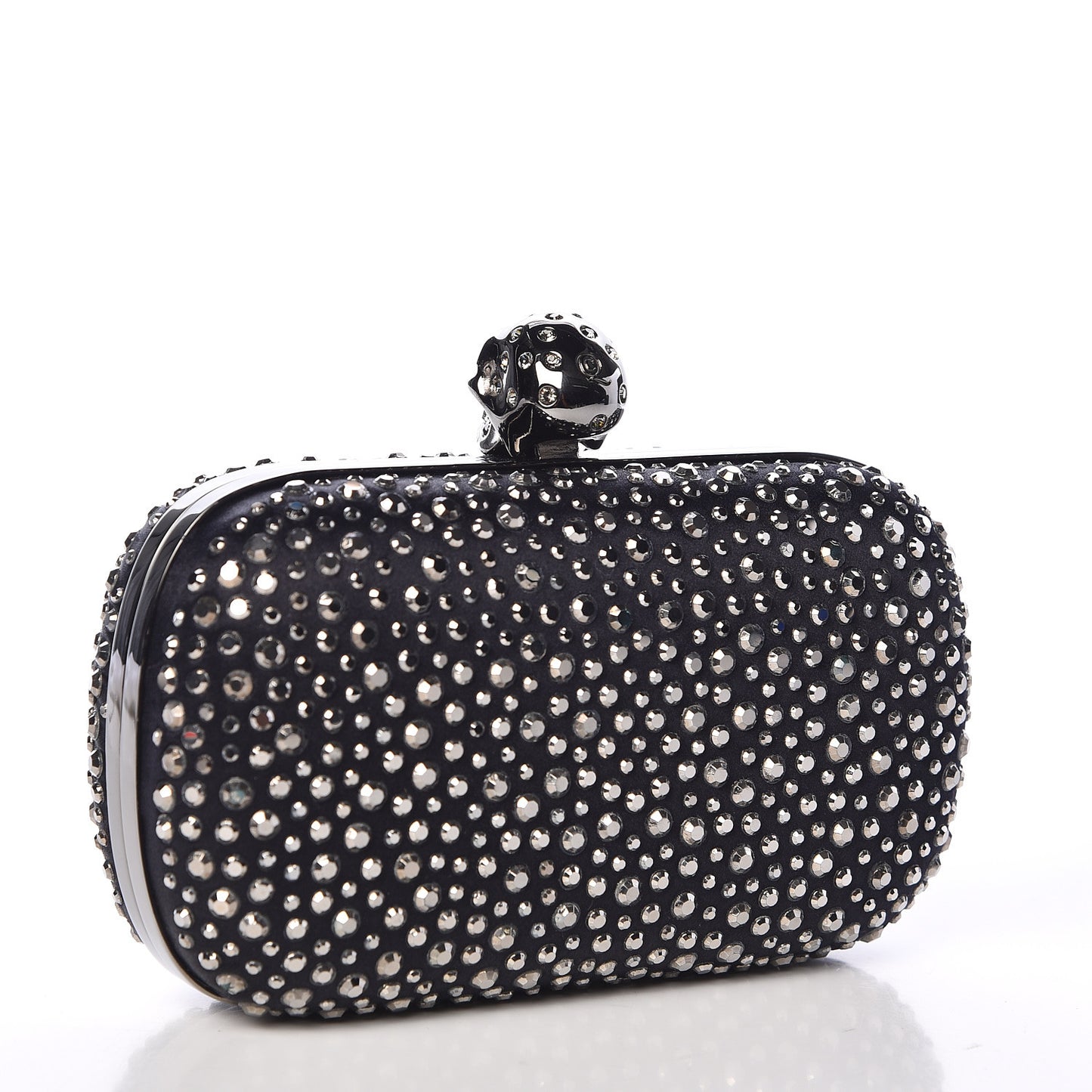 Silk Crystal Skull Box Clutch Black