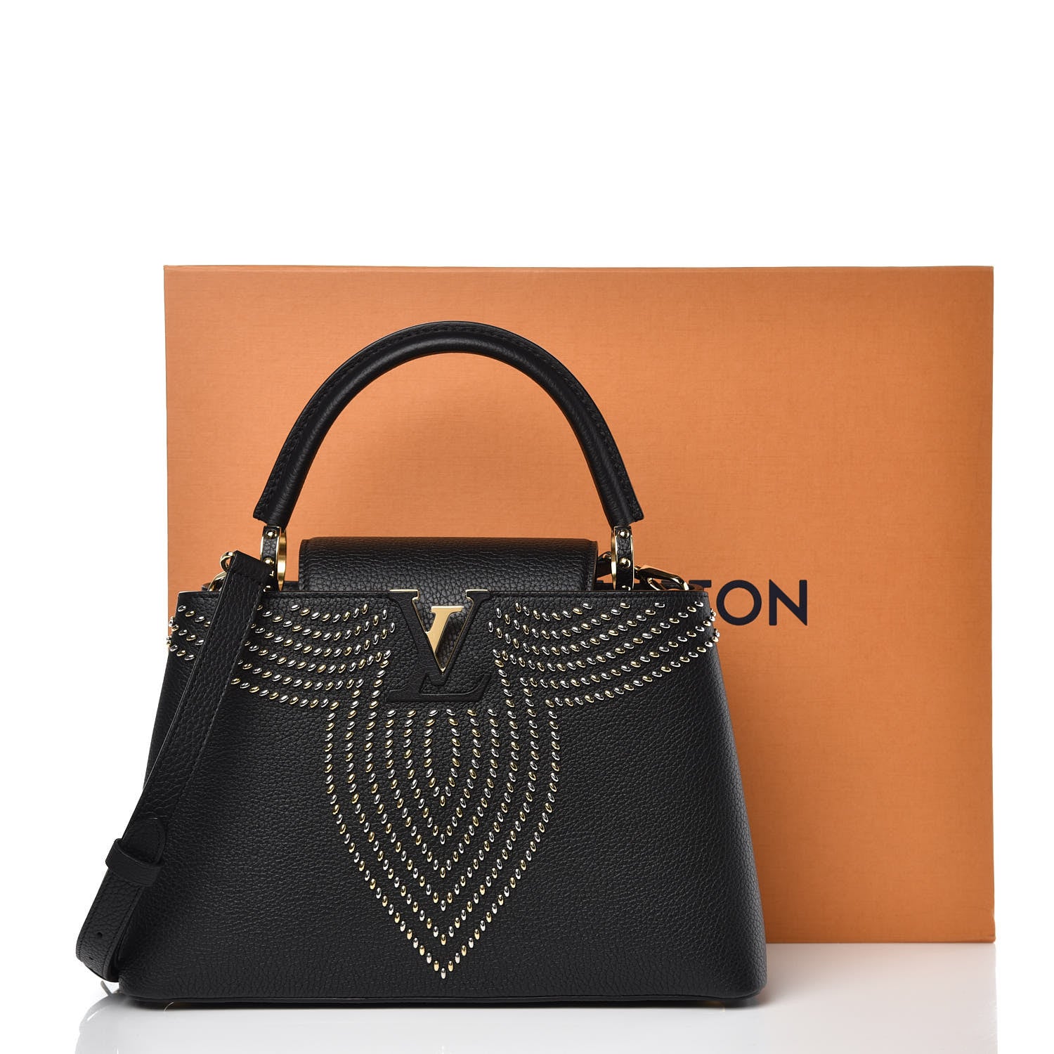 Louis Vuitton Taurillon Fleur De Lys Capucines PM Black 8 of 8