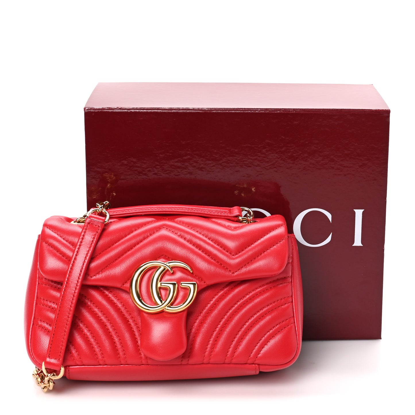 Lambskin Matelasse Small GG Marmont Shoulder Bag Bright Red