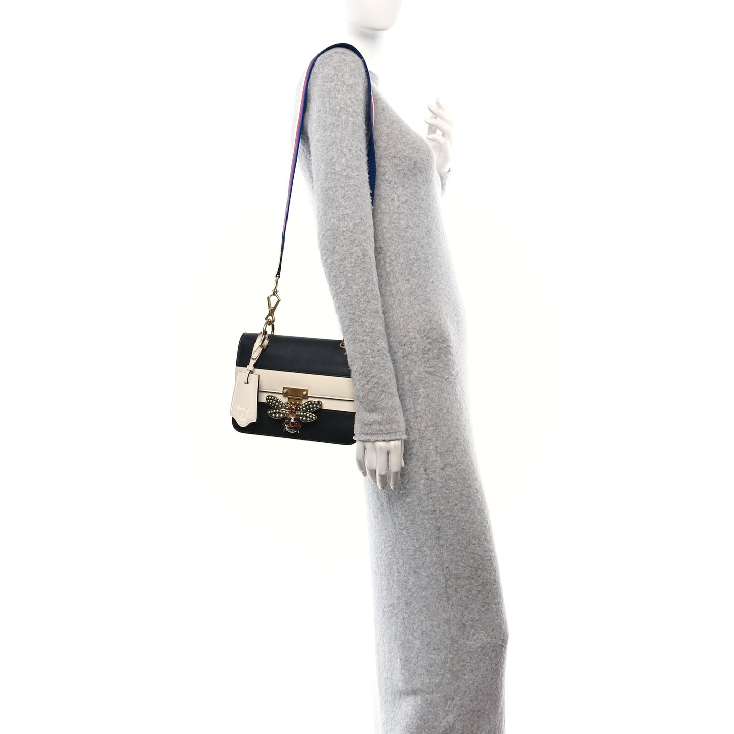 Calfskin Sylvie Web Queen Margaret Shoulder Bag Mystic White Black