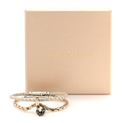 Bulgari Metallic Calfskin Braided Brass Enamel Serpenti Forever Double Coil Bracelet Gold Silver 5 of 5