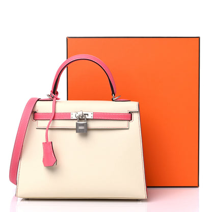 Hermes Epsom Bi-Color Horseshoe Kelly Sellier 25 Nata Rose Azalee 10 of 10