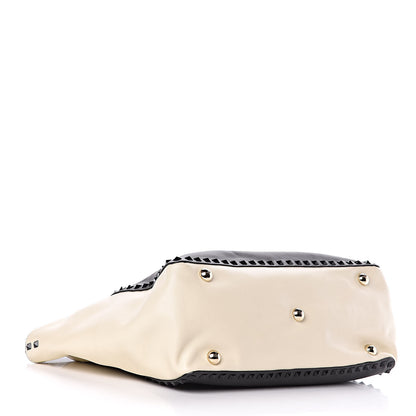 Valentino Garavani Vitello Monochrome Medium Rockstud Tote Black Light Ivory 4 of 16