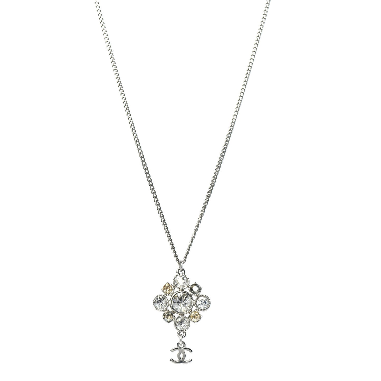 Crystal CC Drop Pendant Necklace Silver