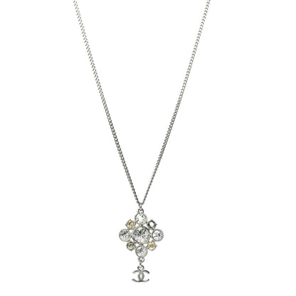 Chanel Crystal CC Drop Pendant Necklace Silver 1 of 5
