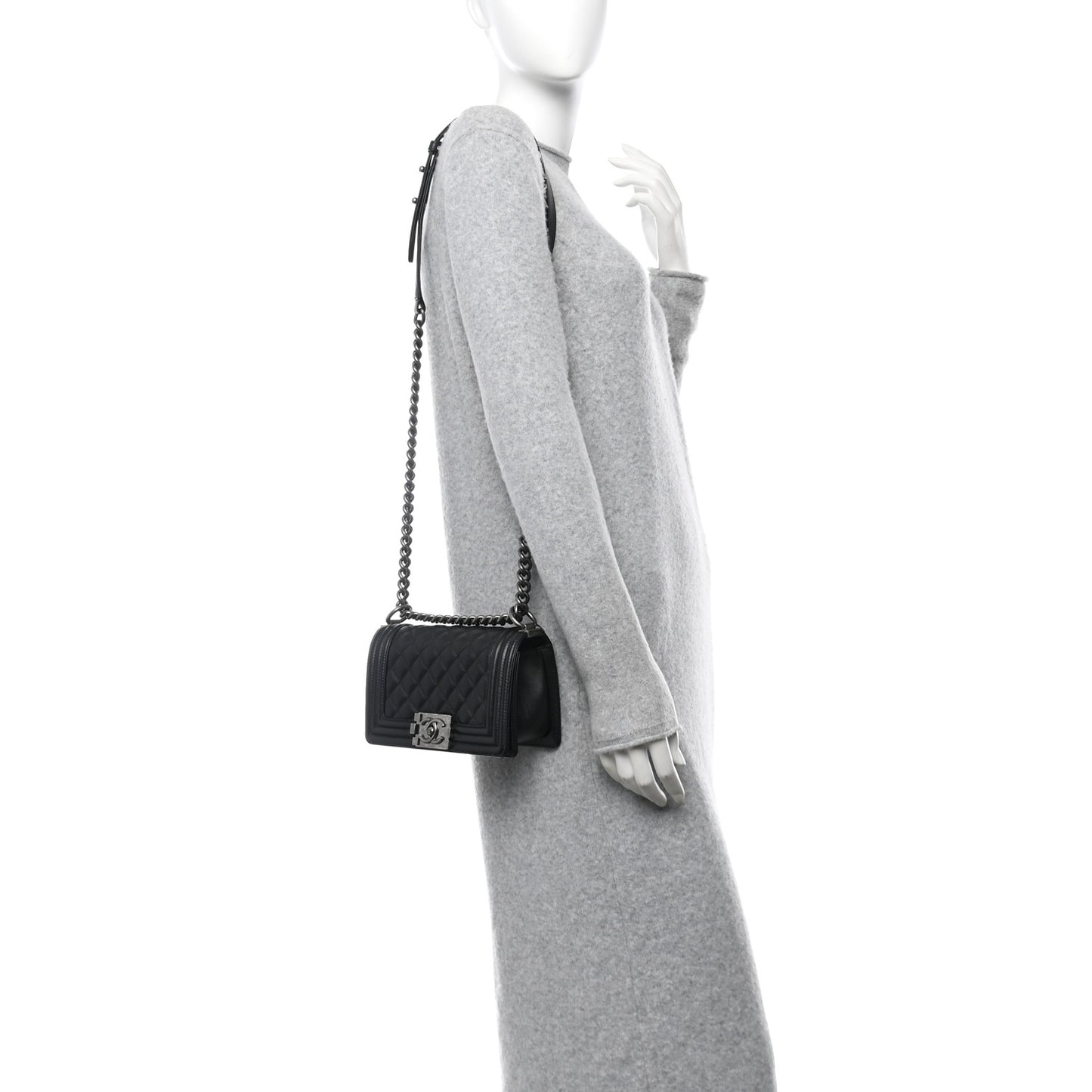 Calfskin Quilted Small Boy Flap Black