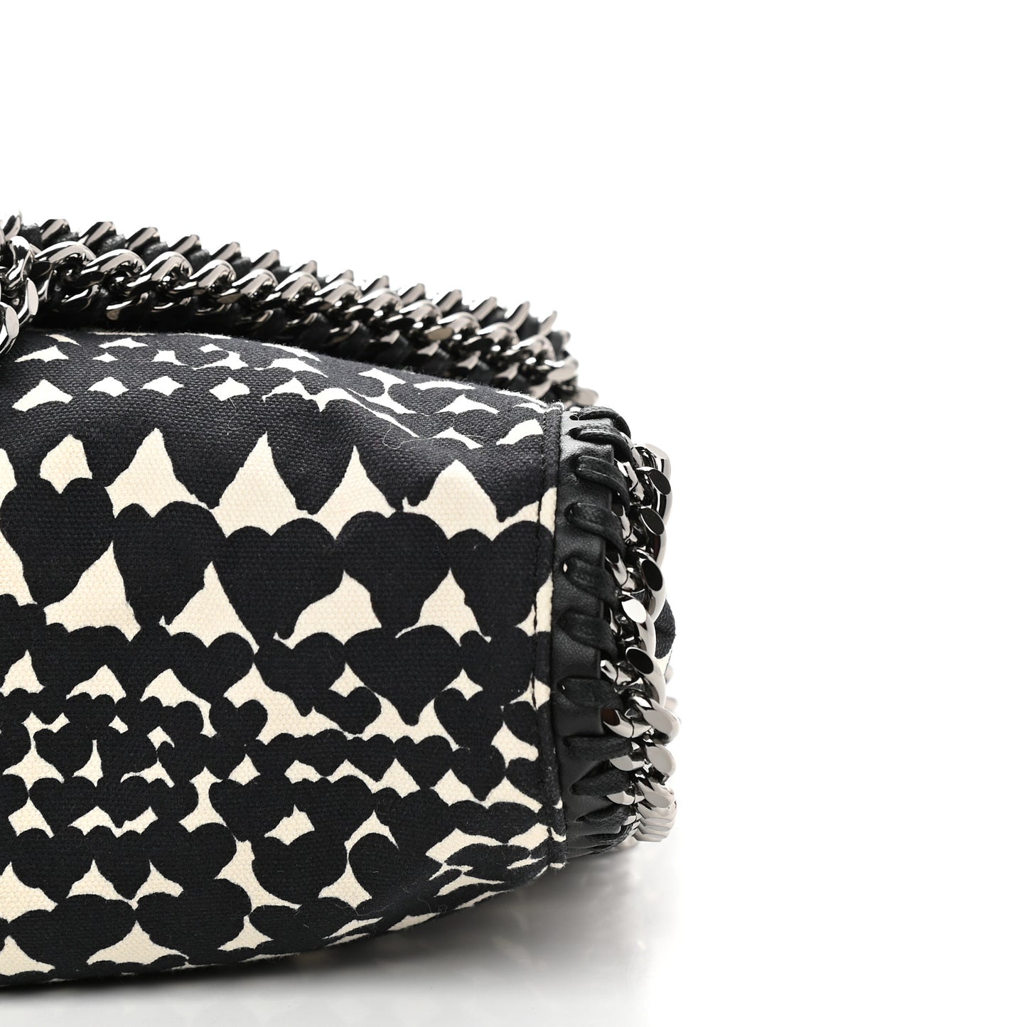 Cotton Canvas Hearts Falabella Fold Over Tote Black White