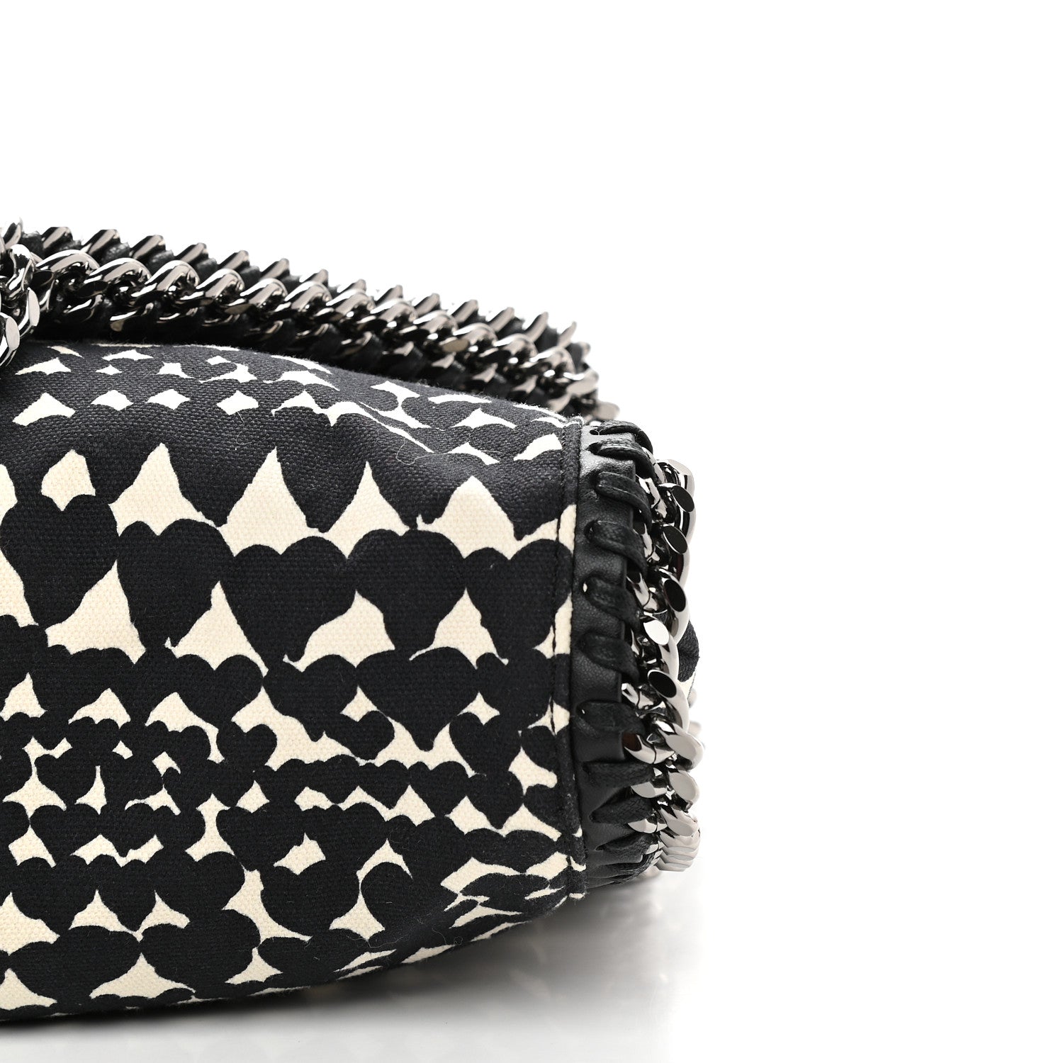Stella McCartney Cotton Canvas Hearts Falabella Fold Over Tote Black White 9 of 9