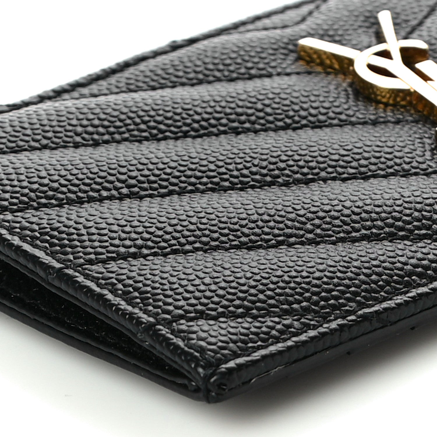 Saint Laurent Grain De Poudre Matelasse Chevron Cassandre Fragments Zippered Card Case Black 9 of 11
