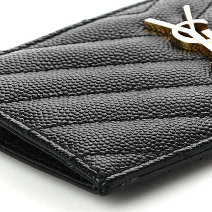 Saint Laurent Grain De Poudre Matelasse Chevron Cassandre Fragments Zippered Card Case Black 9 of 11
