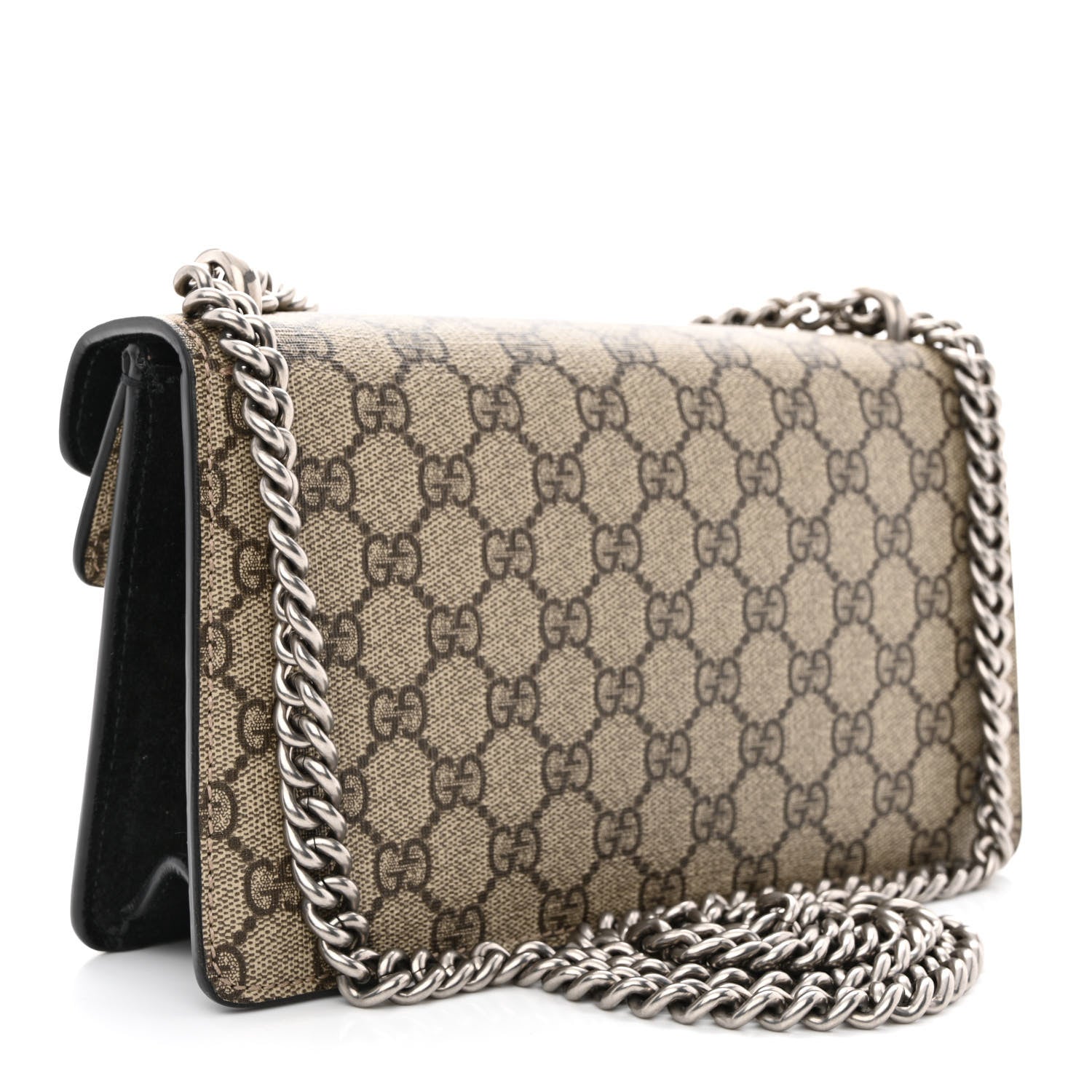 Gucci GG Supreme Monogram Suede Crystal Small Dionysus Shoulder Bag Beige Ebony Black 3 of 10