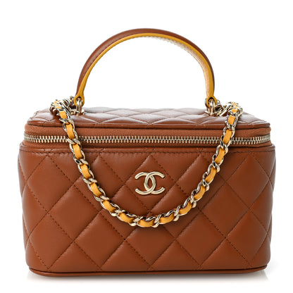 Chanel Lambskin Quilted Small Top Handle Vanity Case With Chain Light Brown Yellow 1 of 10