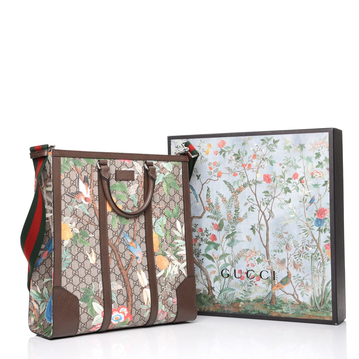 GG Supreme Monogram Tian Web Vertical Tote Beige Multicolor New Acero