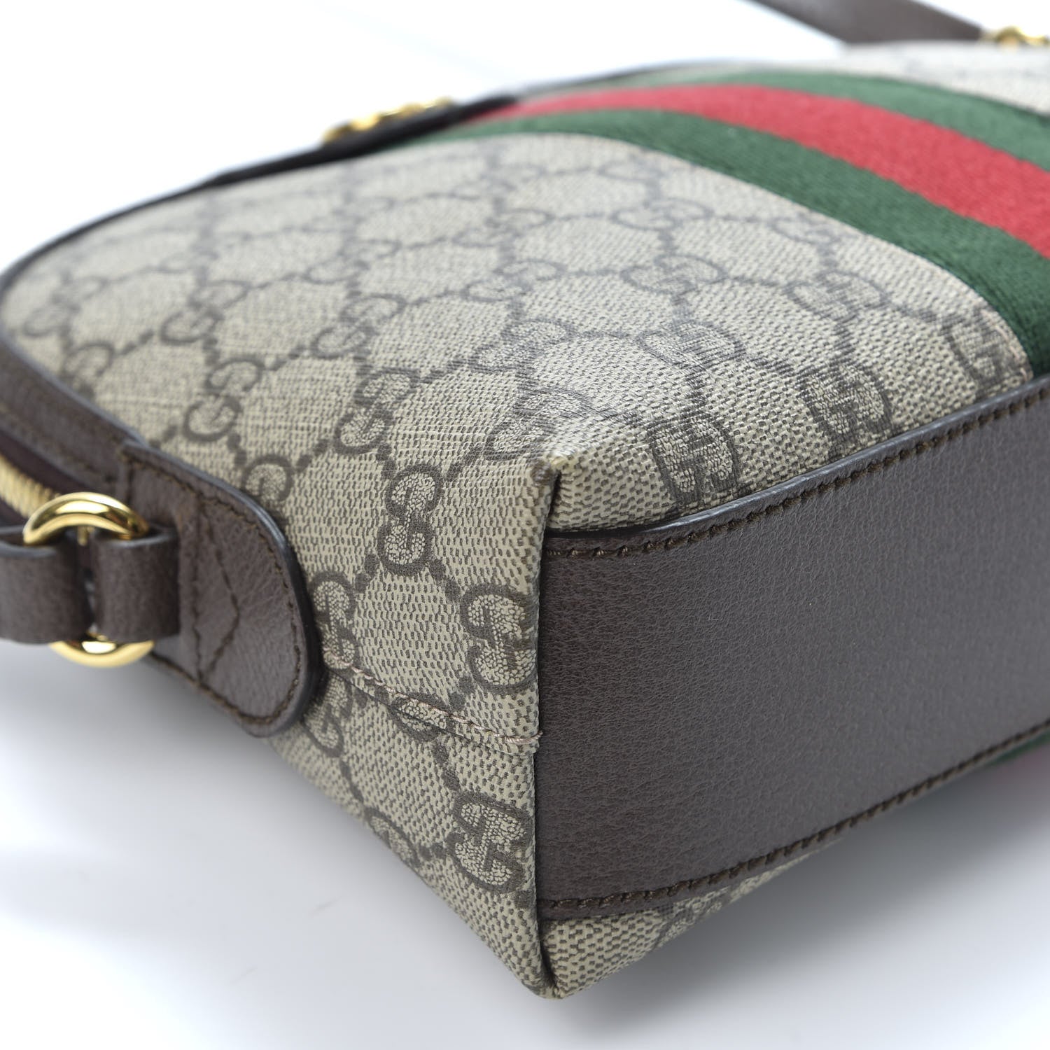 Gucci GG Supreme Monogram Textured Dollar Calfskin Web Small Ophidia Dome Shoulder Bag Beige Ebony New Acero 5 of 11