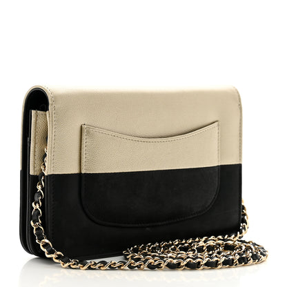 Chanel Metallic Caviar Suede Wallet On Chain WOC Gold Black 3 of 12
