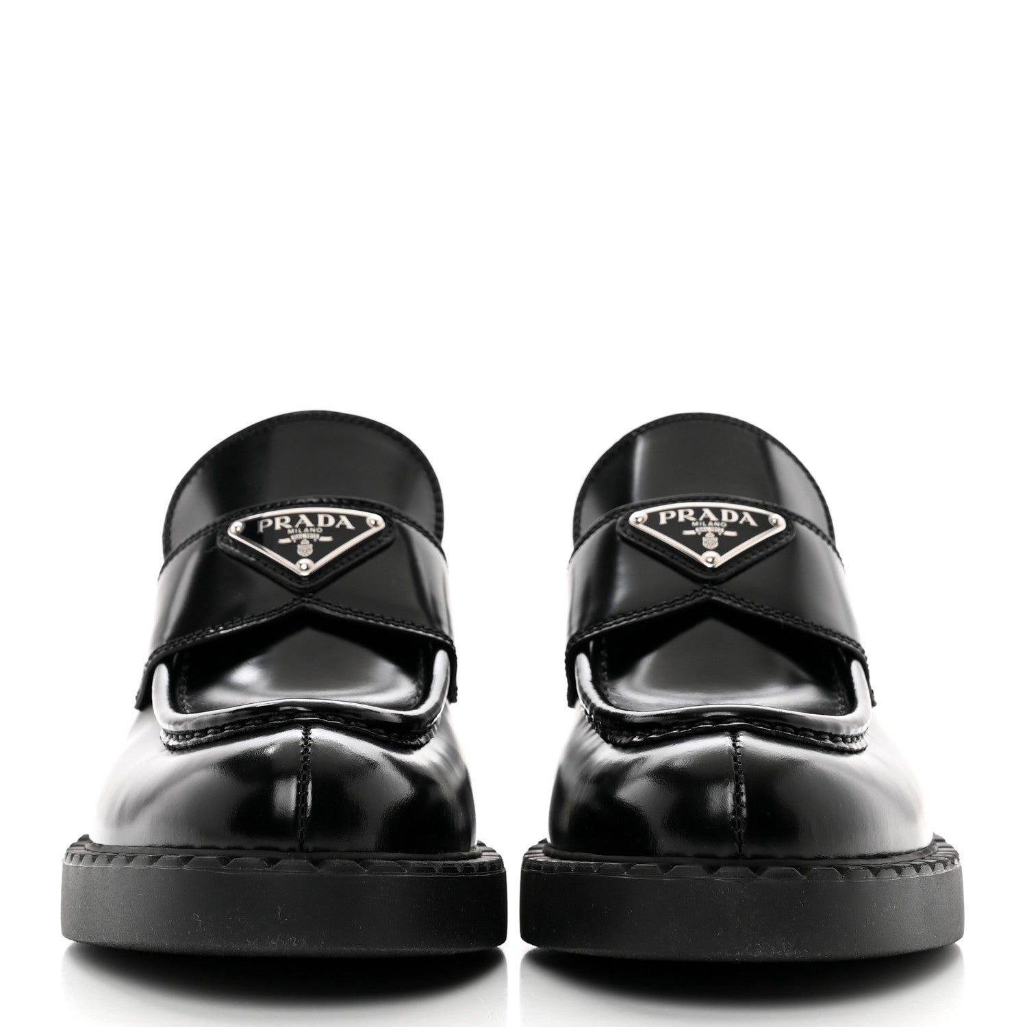 Prada Spazzolato Metal Triangle Logo 50mm Loafers 38 Black 2 of 8
