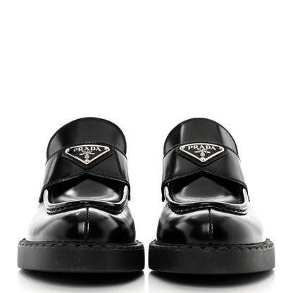 Prada Spazzolato Metal Triangle Logo 50mm Loafers 38 Black 2 of 8