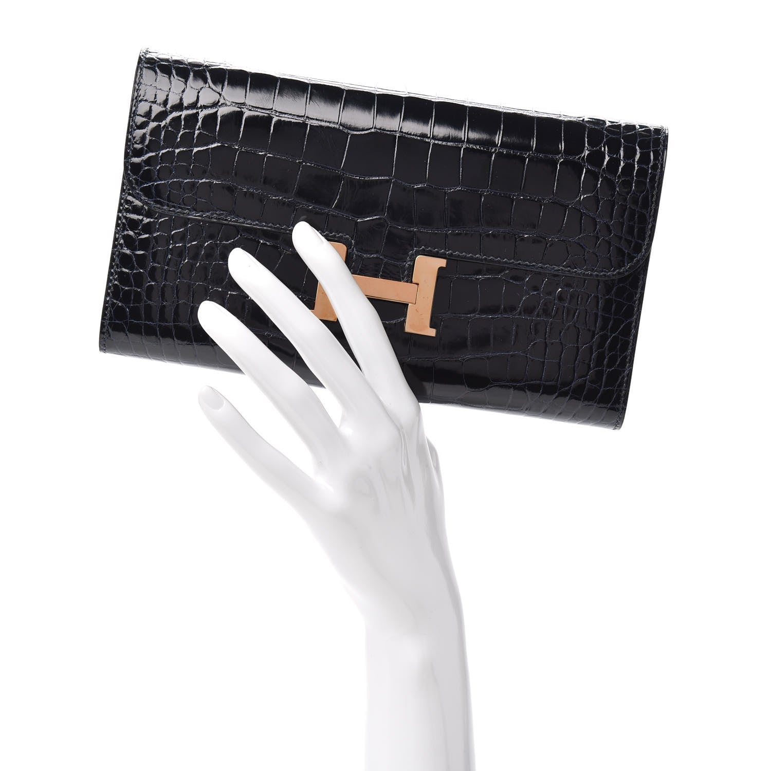 Hermes Shiny Alligator Constance Long Wallet Bleu Marine 2 of 6