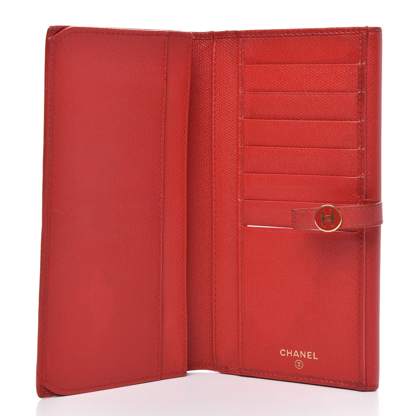 Grained Calfskin CC Button Long Wallet Red