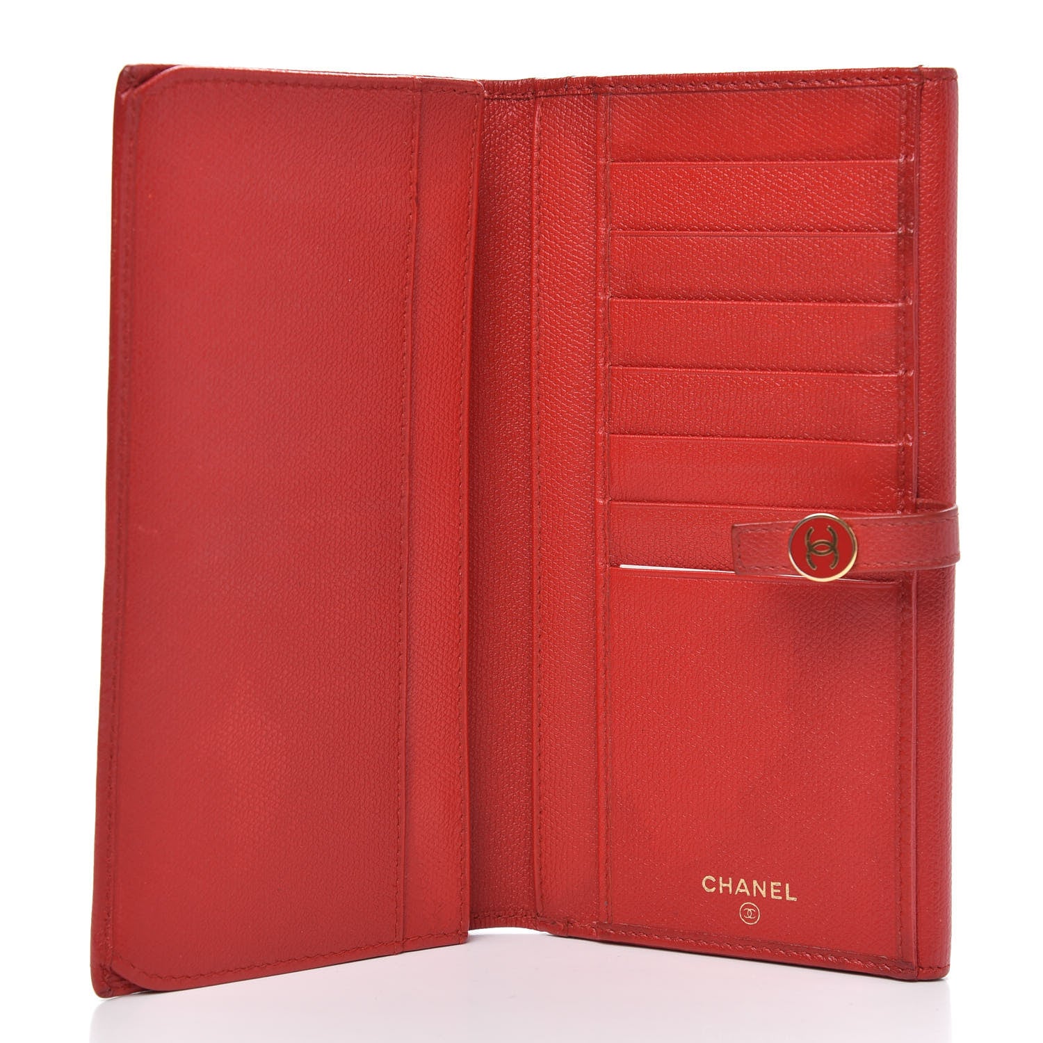 Chanel Grained Calfskin CC Button Long Wallet Red 5 of 15
