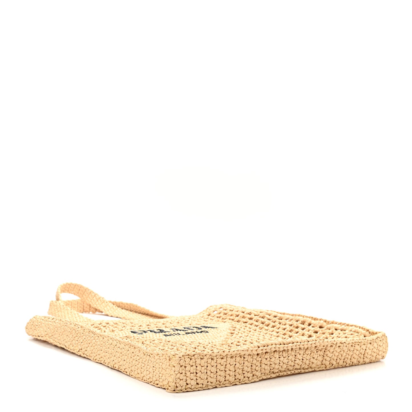 Yarn Raffia Effect Crochet Logo Embroidered Tote Bag Naturale