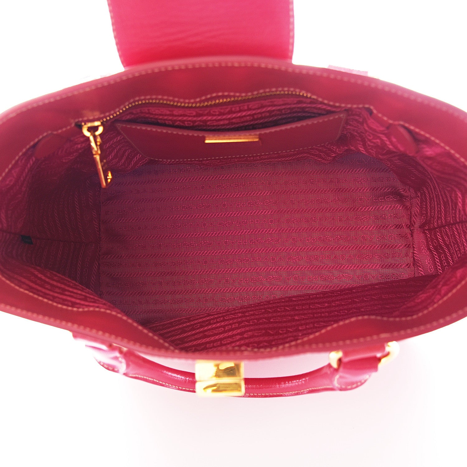 Prada Saffiano Vernice Turn Lock Shopping Tote Peonia 4 of 9