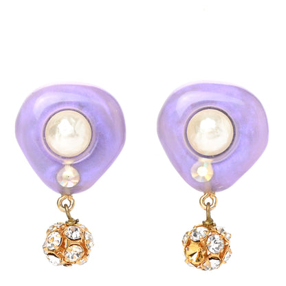 Chanel Resin Crystal Pearl Drop Clip On Earrings Gold Purple 1 of 4