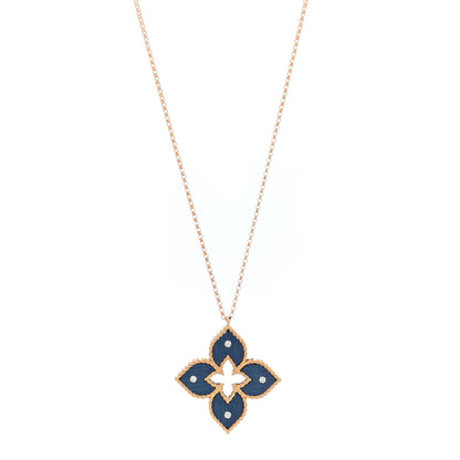 Roberto Coin 18K Rose Gold Diamond Blue Titanium Small Venetian Princess Flower Pendant Necklace 1 of 5