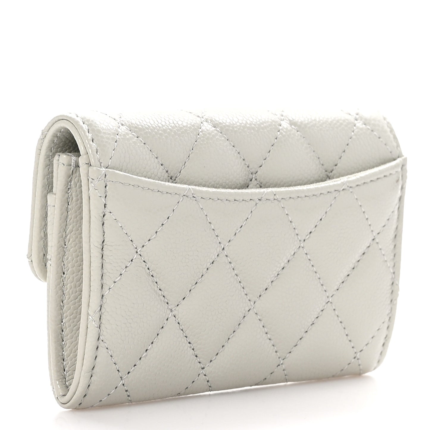 Caviar Quilted Flap Card Holder Wallet Grey