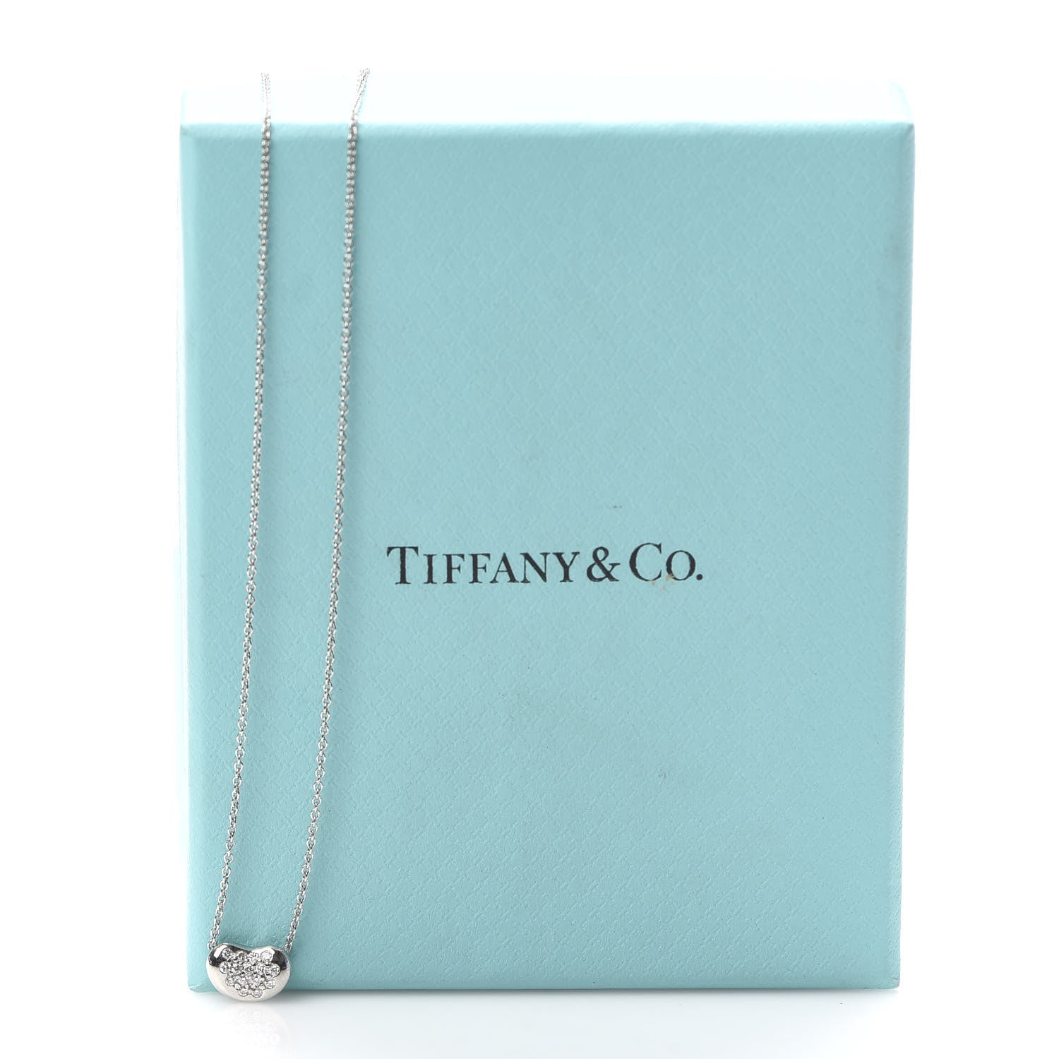 Tiffany Platinum Diamond 9mm Elsa Peretti Bean Pendant Necklace 6 of 6