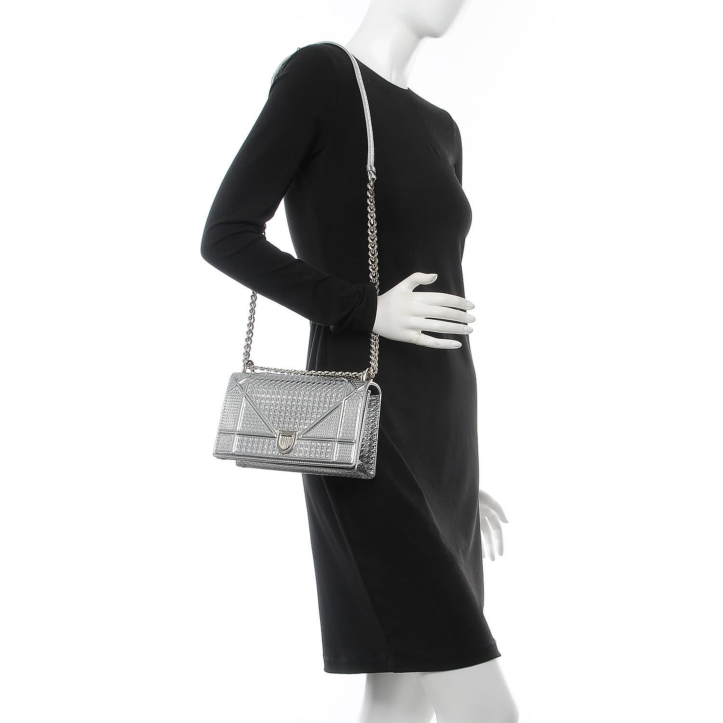 Metallic Patent Micro-Cannage Small Diorama Flap Bag Silver